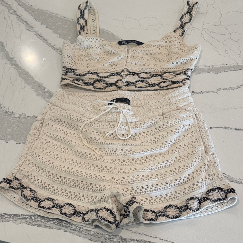 Zara Beige and Black Crochet Ensemble